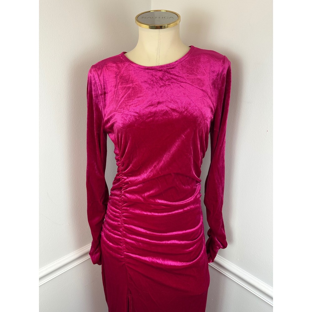SAM EDELMAN Pink Velvet Long Sleeve Bodycon Midi Dress Front Slit Party NYE | 8 - Picture 4 of 13